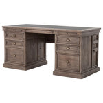Four Hands Furniture - Lifestyle Large Desk - Borrowing inspiration from the classic lawyer's desk with an inlaid leather top and French-inspired detailing. Finished in warm, sun-dried wheat tones with cast brass hardware.