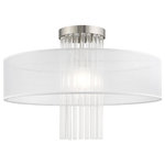 Livex Lighting - Livex Lighting Brushed Nickel 1-Light Ceiling Mount - Dazzle contemporary decor schemes with the upscale feel of this elegant ceiling mount. The Alexis fills a bling quotient with beautiful grade-A K9 crystal rods that cascades from a brushed nickel base with a hand crafted translucent fabric shade.