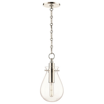 Ivy LED Small Pendant With Clear Glass Shade, Polished Nickel