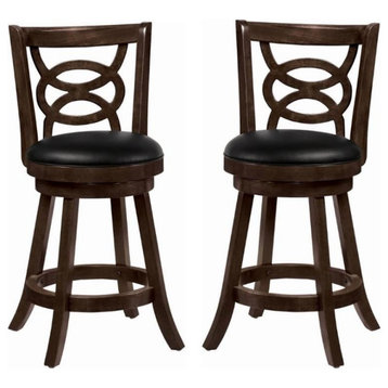 Home Square 2 Piece 24" Upholstered Wood Bar Stool Set in Espresso and Black