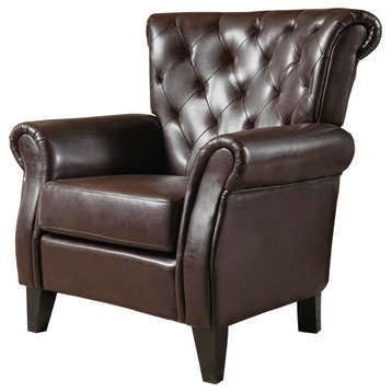Solvang Contemporary Oversized Tufted Leather Club Chair, Hazelnut Brown
