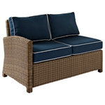 Crosley - Bradenton Outdoor Wicker Sectional Left Corner Loveseat With Navy Cushions - Create the ultimate in outdoor entertaining with Crosley's Bradenton Collection. This elegantly designed all-weather wicker sectional is the perfect addition to your environment. Bradenton provides the utmost in flexibility with its modular design that allows you to easily add sections as needed to fit any space. The finely crafted deep seating collection features intricately woven wicker over durable steel frames, and UV/Fade resistant cushions providing comfort, style and durability.