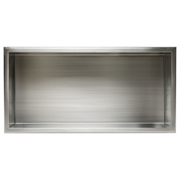 Horizontal Single Shelf Bath Shower Niche, 24"x12", Brushed Stainless Steel