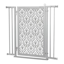 Fusion Gates - 32"-36" Satin Nickel Fusion Gate with Satin Harvest Design - Dog Gates