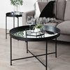Celia Round Mirrored Coffee Table, Black 28.25x28.25x19