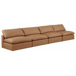 Meridian Furniture - Comfy Upholstered Modular Sofa, Cognac, 4-Piece: 4 Armless Chair, Vegan Leather - Give your space a whole new look with this cognac Comfy vegan leather sofa. This handsome sofa fits nicely with other items in the Comfy collection and is a versatile seating option designed for adaptability, comfort and style. Wrapped in rich cognac durable vegan leathered upholstery, this sofa offers a plush embrace of overstuffed down feather cushions, carefully crafted to deliver the highest level of comfort. The perfect seat for creating an oasis for relaxation, this sofa has thick foam surrounding its frame for added support and coziness.