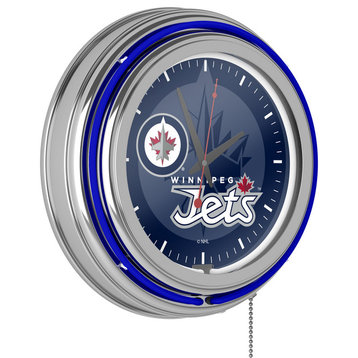 NHL Chrome Double Rung Neon Clock, Watermark, Winnipeg Jets