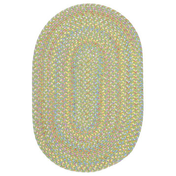 Hipster Kids and Playroom Braided Rug Lime Green Multi 2'x4' Oval