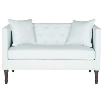 Raya Tufted Settee With Pillows Powder Blue/White/Espresso