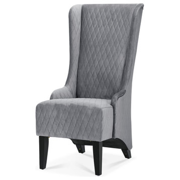 Quilted Fabric Wing Back Chair Wide, High Back, Gray