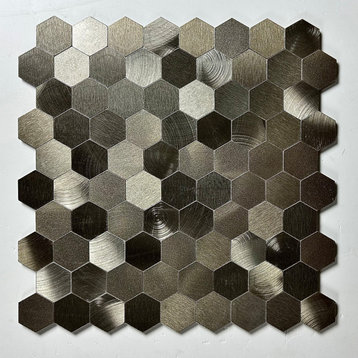 Peel & Stick 1.3125 in x 1.3125 in Aluminum Metal Hexagon Mosaic in Copper