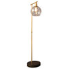 Metal and Wood Floor Lamp With Gold Finish and Glass Globe Shade