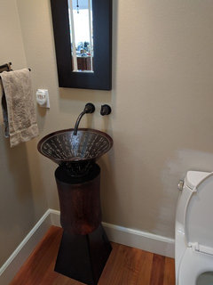 Where to place a soap dispenser in small powder room