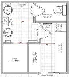 Need help with bathroom layout to maximize closet and storage!