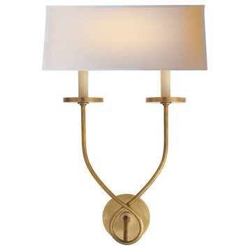 Symmetric Twist Wall Sconce, 2-Light  Burnished Brass,  Paper Shade, 20"H