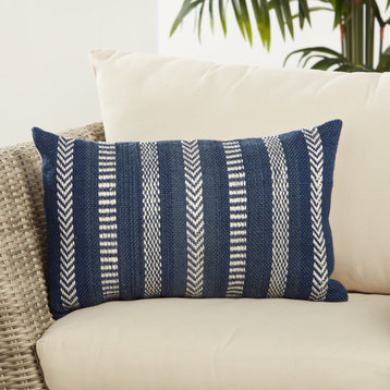 Vibe by Jaipur Living Papyrus Striped Indoor/Outdoor Lumbar Pillow, Blue/Ivory