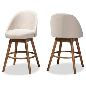 Bowery Hill Mid Century Upholstered Swivel Counter Stool in Walnut (Set of 2)