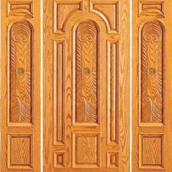 Prehung Entry 2 Sidelites Door , Mahogany Carved 8 Panel Moulding - Front Doors
