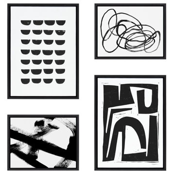 Sylvie Modern Abstract Framed Canvas Set , Black 4 Piece