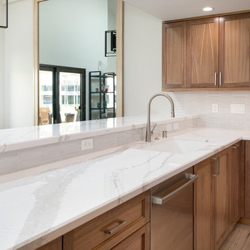 Transitional Open Kitchen with Natural Walnut Cabinetry