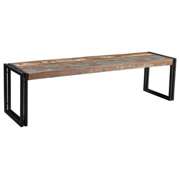 Old Reclaimed Bench With Metal Legs, 60" Old Reclaimed Bench With Metal Legs