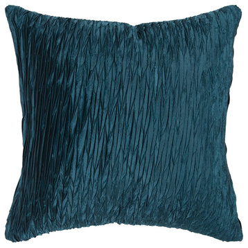 Dark Teal Blue Crinkle Down Filled Throw Pillow