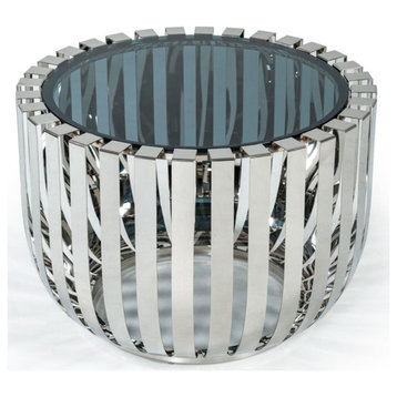 Modrest Cage Modern Stainless Steel End Table With Glass Top