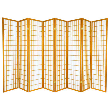 Modern Classic Room Divider, Wood Frame & Window Like Rice Paper Panels, Honey