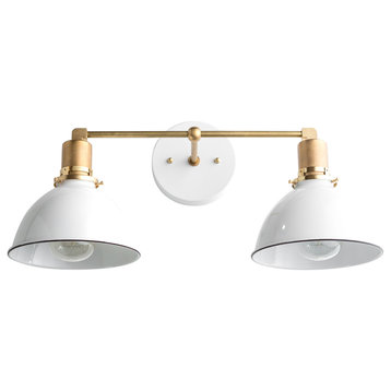 Brass Industrial White Dome Shade Vanity Light