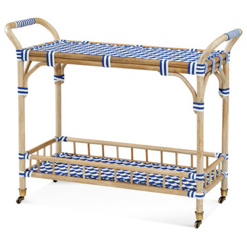 Coastal Inspirеd Rattan Bar Cart with Bluе & Whitе Wеaving
