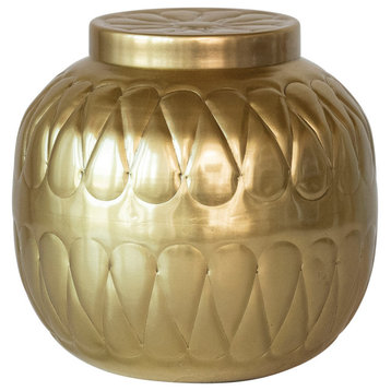 Decorative Embossed Metal Container, Gold