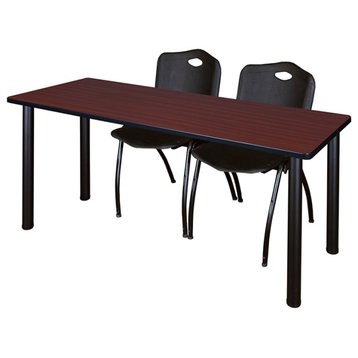 66" x 24" Kee Training Table- Mahogany/ Black & 2 'M' Stack Chairs- Black