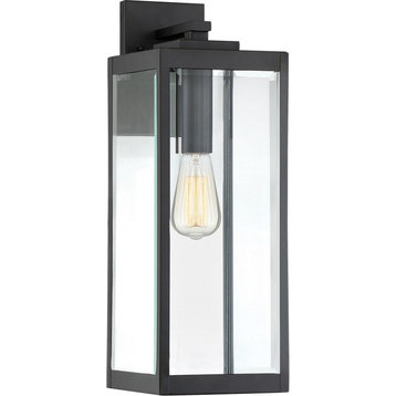 Outdoor Wall Lantern Light Fixture Rectangular Framework in Black Clear Beveled