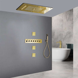 Led Mist Rainfall Shower System, Hand Shower and Jetted Body Sprays, Brushed Gol - Showerheads And Body Sprays