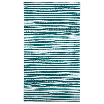 Rough Watercolor Stripes Teal 2 58 x 102 Outdoor Tablecloth