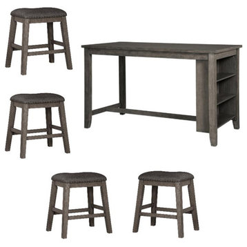 Home Square 5-Piece Set with Dining Table & 4 Counter Stools in Gray