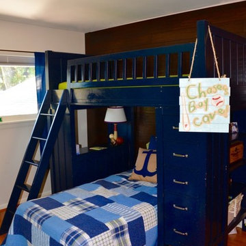 My 7yo baseball star client wants a retreat. My idea? Boy cave bedroom