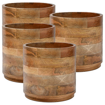 Mango Wood Cachepot for Indoor Potted Flowers & Plants, Large - Set of 4