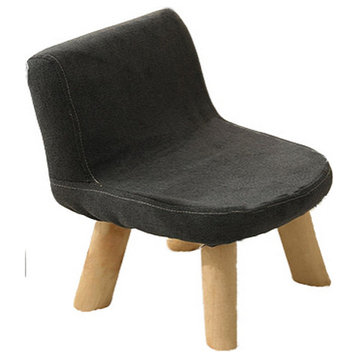 Rectangle Low Stool, Solid Wood Cotton & Linen, Black, H13.8"