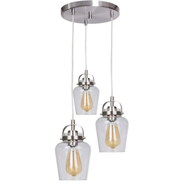 Craftmade Trystan 3 Light 14" Pendant, Brushed Polished Nickel/Clear