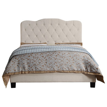 Andrea Upholstered Panel Bed, Beige, Queen
