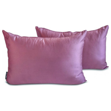 Purple Satin 20"x26" Lumbar Pillow Cover Set of 2 Solid -Light Purple Slub Satin