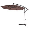 10' Hanging Solar LED Umbrella Patio Sun Shade Offset Market W/Base Tan