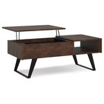Simpli Home - Lowry SOLID ACACIA WOOD Lift Top Coffee Table, Distressed Charcoal Brown - Style and convenience are at work in this uniquely functional Lowry Lift-Top Coffee Table. The table is handcrafted with a combination of metal and solid Acacia. The top lifts to reveal hidden storage, pulling toward you for the perfect surface to type on your laptop or eat in front of the television. The open compartment is ideal for stacking books or displaying decorative objects. The Lowry Coffee Table will bring an urban, industrial look to your living space.