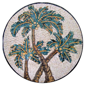 Mosaic Art Medallion, Palm Trees Accent, 20"x20"