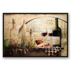 DDCG - Tuscan Vineyard Wine Canvas Wall Art, 32"x48", Framed - This floating framed canvas features a vintage wood background with tuscan vinyard wine table design. The wall art is printed on professional grade tightly woven canvas with a durable construction, finished backing, and is built ready to hang. The result is a remarkable piece of wall art that will add elegance and style to any room.��_��__��_��___��_��__��_��____