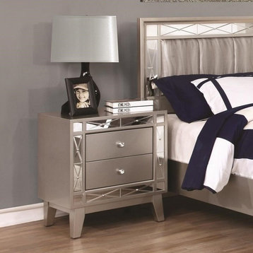 Coaster Leighton Contemporary 2-Drawer Wood Nightstand in Silver