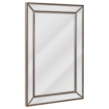 Head West Beaded Champagne Silver Beveled Wall Mirror, 22x32"