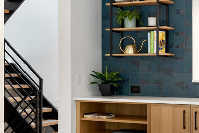 Inspiration for a large 1960s ceramic tile and black floor kitchen/dining room combo remodel in Minneapolis with white walls