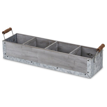 Gray Wash Wood And Metal 4 Slot Organizer With Side Handles